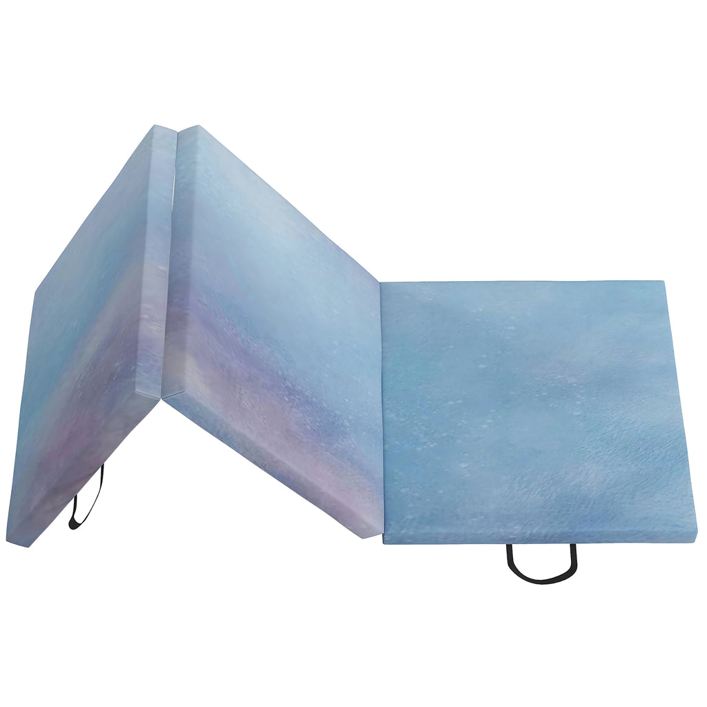Tapis de gymnastique yoga pilates fitness pliable en 3 panneaux avec poignées revêtement synthétique 180 x 60 x 5cm bleu