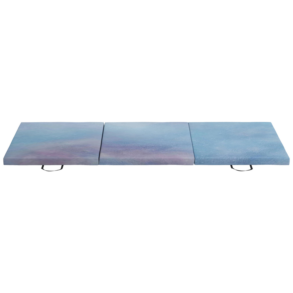 Tapis de gymnastique yoga pilates fitness pliable en 3 panneaux avec poignées revêtement synthétique 180 x 60 x 5cm bleu